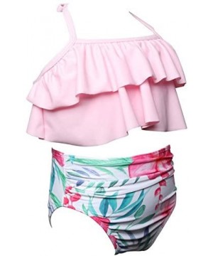 Bikini Swimsuit for Women Retro Flounce High Waisted Beach Two Piece - Pink Style 1 - C318S79OM49 $21.24-Sets