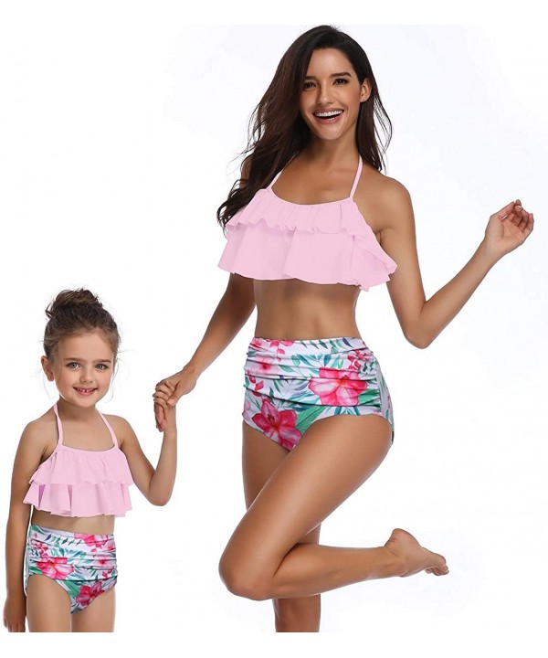 Bikini Swimsuit for Women Retro Flounce High Waisted Beach Two Piece - Pink Style 1 - C318S79OM49 $21.24-Sets