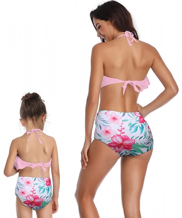 Bikini Swimsuit for Women Retro Flounce High Waisted Beach Two Piece - Pink Style 1 - C318S79OM49 $21.24-Sets