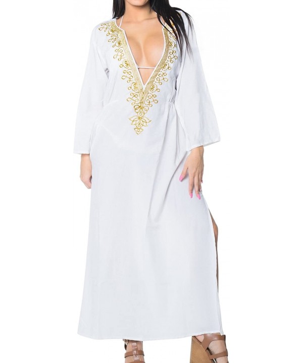 Swimsuit Beach wear Bikini Cover up Women Summer Embroidery Dress - Ghost White_v359 - CI12BXNIN8F $17.57-Cover-Ups