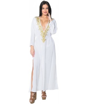 Swimsuit Beach wear Bikini Cover up Women Summer Embroidery Dress - Ghost White_v359 - CI12BXNIN8F $17.57-Cover-Ups