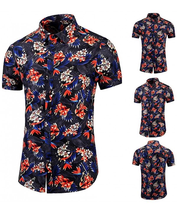 Mens Fashion Retro Printed Shirt- Casual Button-Down Shirt Long Sleeve Printed Tops Shirt - Black 8 - C91965GR70X $16.87-Racing