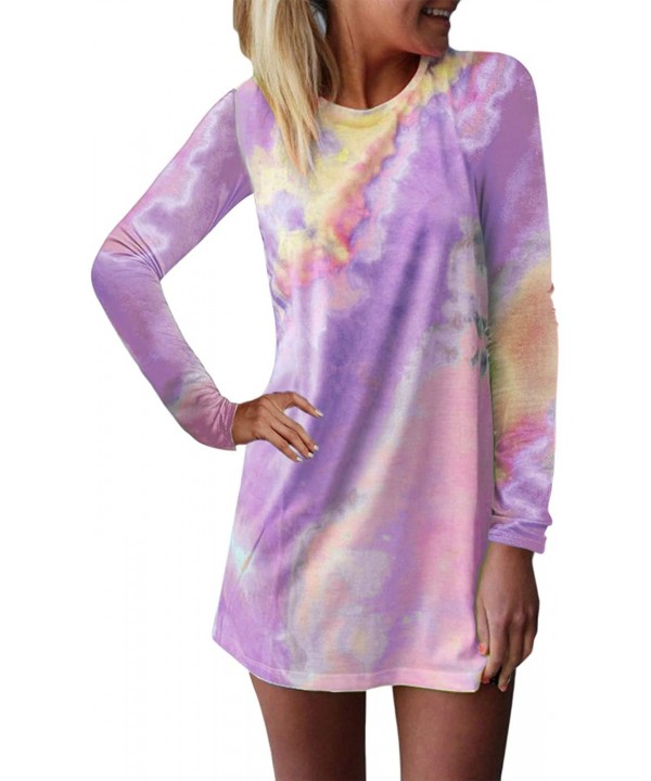 Women's Long Sleeve/Sleeveless T Shirt Dress Tie-dye Floral Print Tank Mini Dress - 07-as Picture2 - C818W0D8ZDD $16.71-Cover...