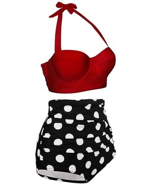 Women Halter Neck Swimsuit Adjustable Strap Floral Print Bikini Set Bathing Suit Swimwear - Dark Red - C8198W76RC5 $30.53-Sets