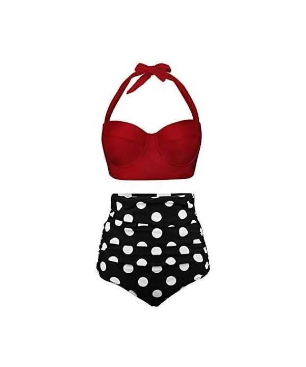 Women Halter Neck Swimsuit Adjustable Strap Floral Print Bikini Set Bathing Suit Swimwear - Dark Red - C8198W76RC5 $30.53-Sets