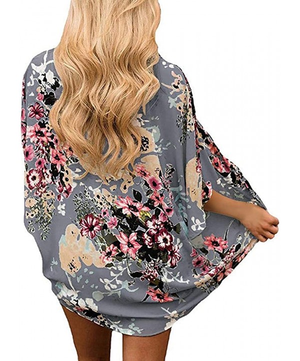 Women's Floral Print Kimono Cardigan Loose Cover Up Casual Blouse Tops - A-gray - CN19798RA2Q $11.76-Cover-Ups