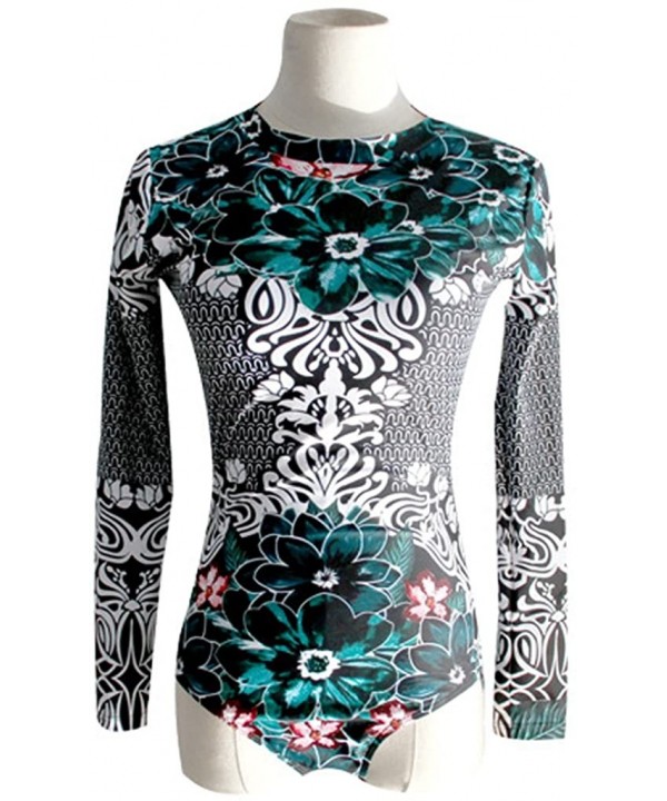 Women's One Piece Swimsuits Zip up Floral Long Sleeve Rash Guard Swimwear - Sexy - CD187NWQZNL $38.19-Rash Guards