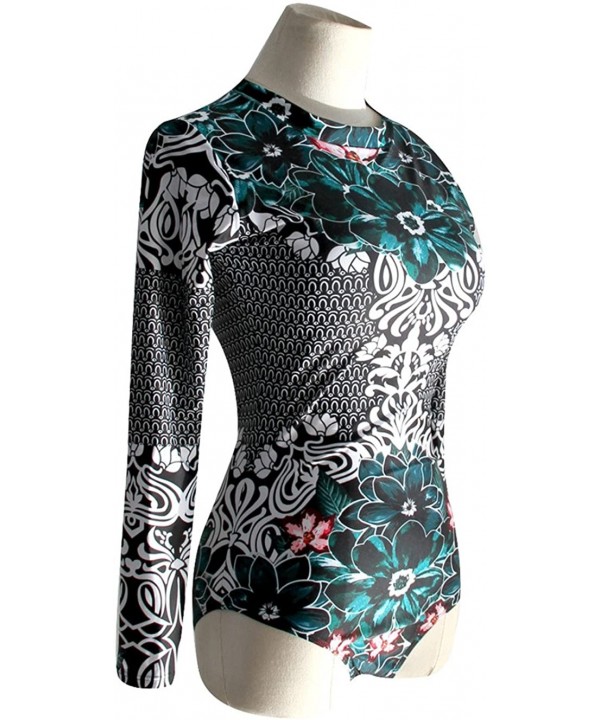 Women's One Piece Swimsuits Zip up Floral Long Sleeve Rash Guard Swimwear - Sexy - CD187NWQZNL $38.19-Rash Guards