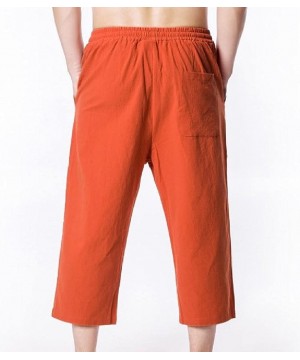 Mens Solid Drawstring 3/4 Length Loose Thin Beach Surf Cropped Pants - Orange2 - CN18G2L63XO $27.65-Board Shorts