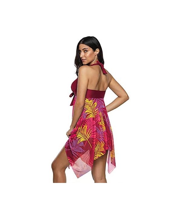 Women's Plus Size Floral Halter Swimdress Two Piece Print Swimsuit Bathing Suits - Red - CR194A8GMAY $20.34-Racing