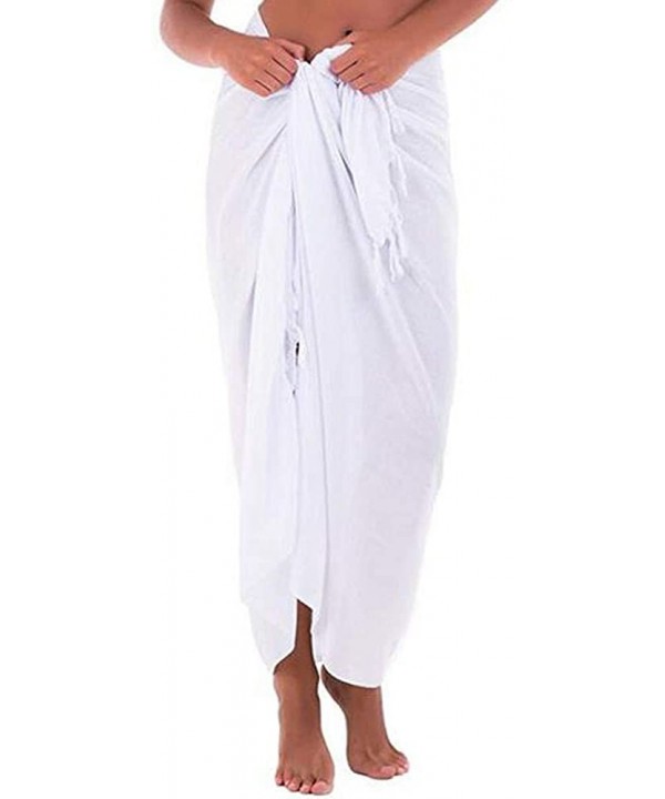 Womens Beach Long Sarong Pareo Chiffon Swimwear Solid Color Cover up Swimsuit Wrap - White - CM18NYM24GO $16.06-Cover-Ups