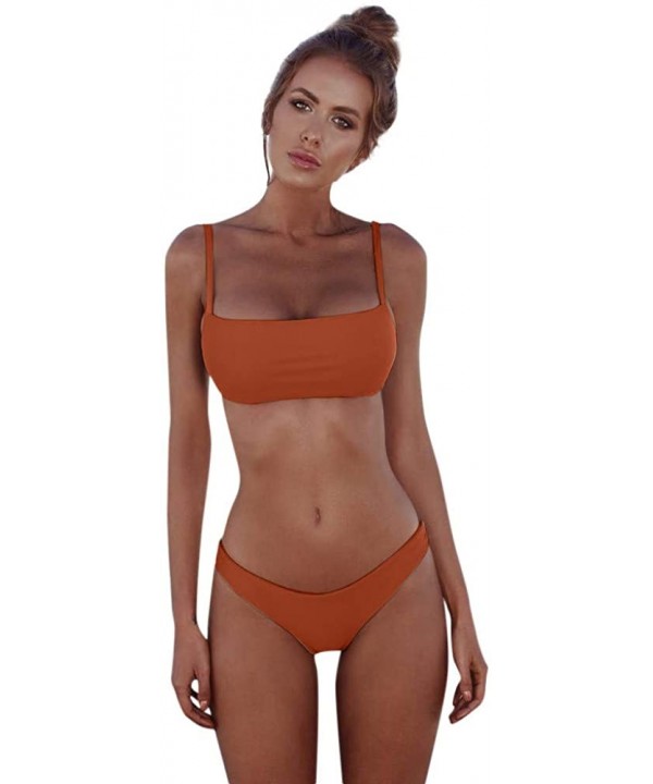 Women Bandeau Bandage Bikini Set Push-Up Brazilian Swimwear S-Xl - Orange - CJ18RIRDHO5 $21.33-Sets