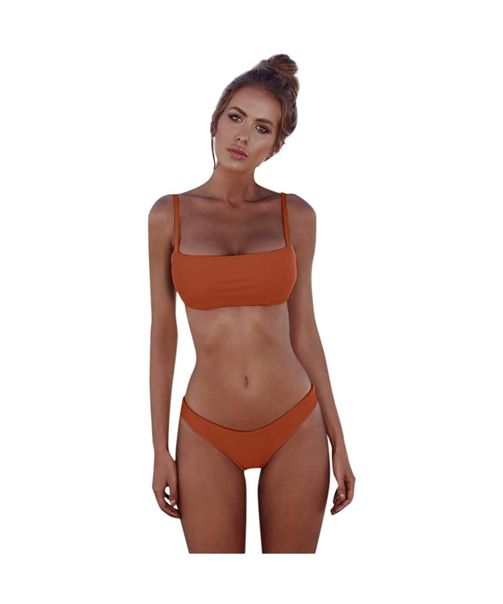 Women Bandeau Bandage Bikini Set Push-Up Brazilian Swimwear S-Xl - Orange - CJ18RIRDHO5 $21.33-Sets