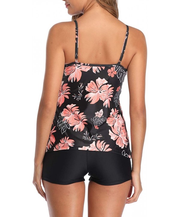 Women Tankini Swimsuits 2 Piece Flounce Printed Top with Boyshorts Bathing Suits - Black Floral - C018ADII7LG $24.18-Tankinis