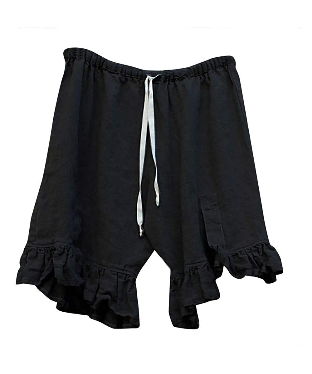 Women's Pants Plue Size Causal Solid Linen High Waist Tie Up Loose Wide Short Leg Pants Tied Ruffled Shorts Black - CS18RR2U7...