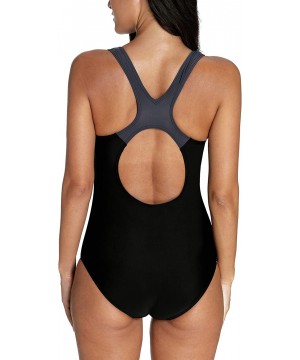 Women's Athletic One Piece Swimsuit Racing Racerback Swimwear - Black-gray - CL18K423YXA $17.58-Racing