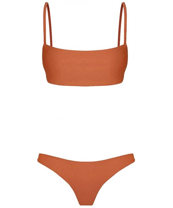 Women Bandeau Bandage Bikini Set Push-Up Brazilian Swimwear S-Xl - Orange - CJ18RIRDHO5 $21.33-Sets