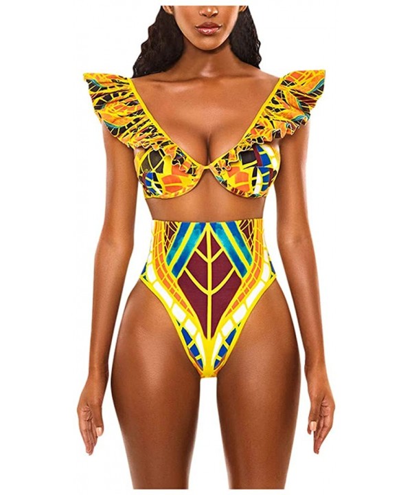 2020 Womens Summer Swimsuits- African Totem Dashiki Printed Ethnic Swimwear Push-Up Padded Novelty Beachwear - 097- Yellow - ...