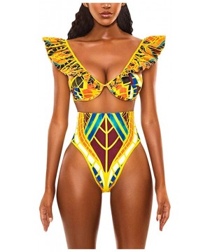 2020 Womens Summer Swimsuits- African Totem Dashiki Printed Ethnic Swimwear Push-Up Padded Novelty Beachwear - 097- Yellow - ...