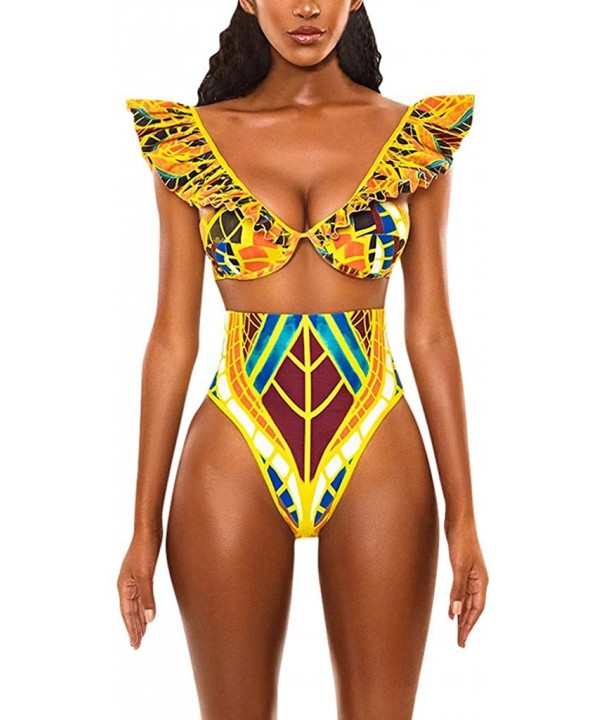 2020 Womens Summer Swimsuits- African Totem Dashiki Printed Ethnic Swimwear Push-Up Padded Novelty Beachwear - 097- Yellow - ...