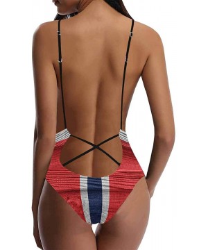 Cool National Flags V-Neck Women Lacing Backless One-Piece Swimsuit Bathing Suit XS-3XL - Norway Flag 01 - C018RYS99NG $37.29...