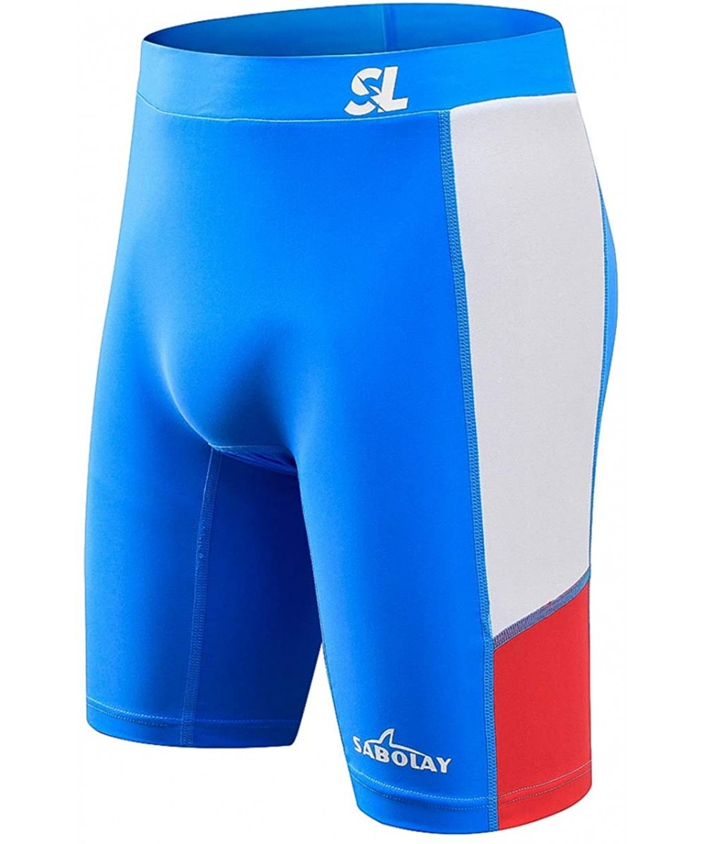 Men Jammer Chlorine Resistant Drawstring Racing Swim Trunk - Blue - CG18R5CSHQ4 $14.57-Racing