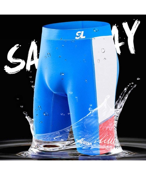 Men Jammer Chlorine Resistant Drawstring Racing Swim Trunk - Blue - CG18R5CSHQ4 $14.57-Racing