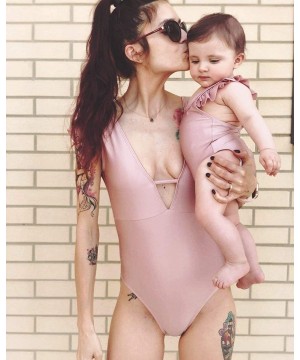 Mother Girl Swimwear Mommy and Me Matching Cute Ruffles One Piece Monokini Beach Swimwear Bathing Suit Light Pink - CS18GUGRG...