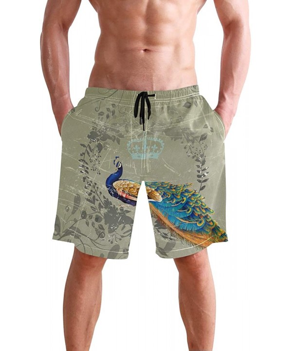 Men's Swim Trunks Vintage Peacock Art Quick Dry Beach Board Shorts with Pockets - Vintage Peacock Art - CJ18QOR4NGI $20.77-Bo...