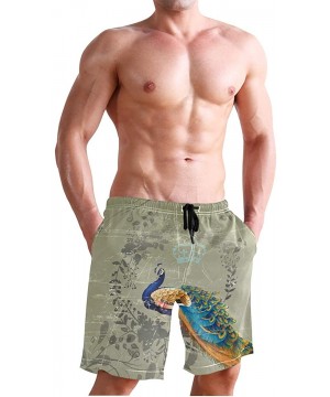 Men's Swim Trunks Vintage Peacock Art Quick Dry Beach Board Shorts with Pockets - Vintage Peacock Art - CJ18QOR4NGI $20.77-Bo...