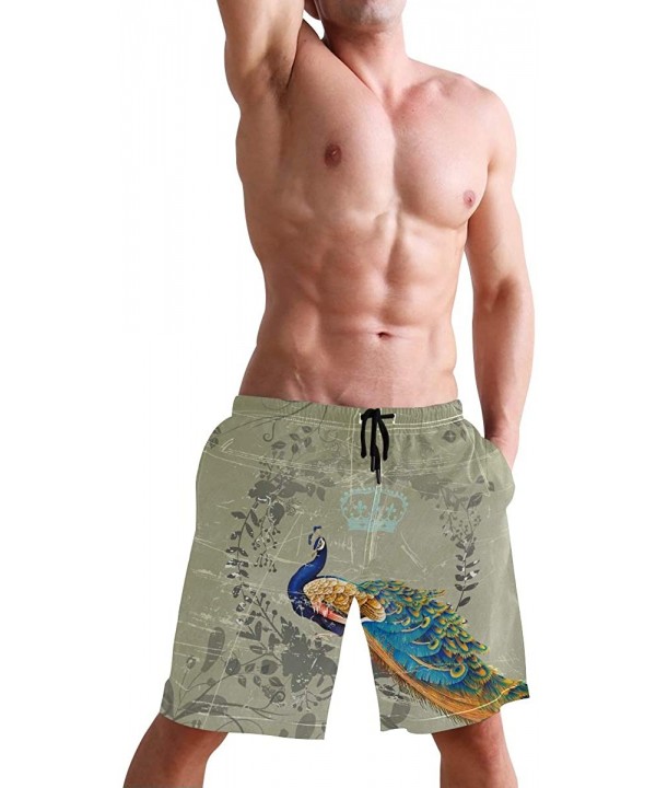 Men's Swim Trunks Vintage Peacock Art Quick Dry Beach Board Shorts with Pockets - Vintage Peacock Art - CJ18QOR4NGI $20.77-Bo...