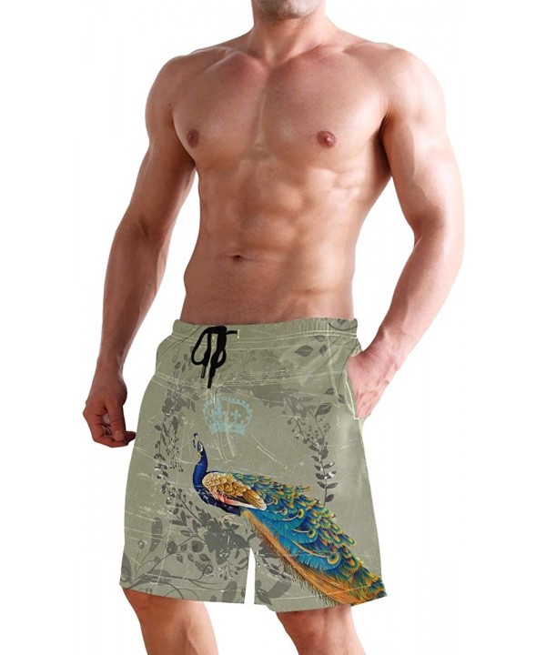 Men's Swim Trunks Vintage Peacock Art Quick Dry Beach Board Shorts with Pockets - Vintage Peacock Art - CJ18QOR4NGI $20.77-Bo...