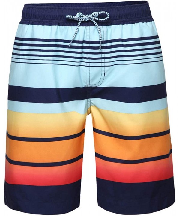 Men's Quick Dry Drawstring Waist Beach Swim Trunks Board Shorts with Mesh Lining - Stripes Printed - CE18O460DLM $21.76-Board...