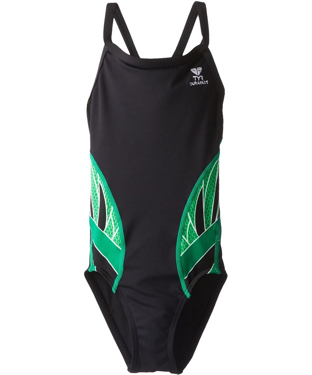 SPORT Girl's Phoenix Splice Diamondfit Swimsuit - Black/Green - C011EF3NX9F $49.39-Racing