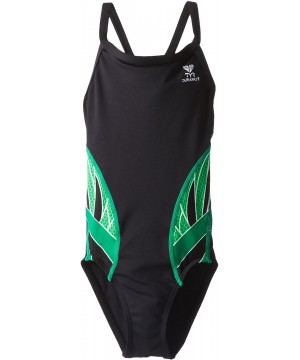 SPORT Girl's Phoenix Splice Diamondfit Swimsuit - Black/Green - C011EF3NX9F $49.39-Racing