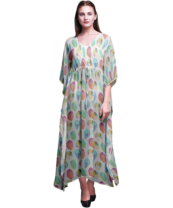 Beach Kaftan Bikini Cover up Women's Maxi Dress Long Caftan Summer Kimono - White - C618SYT68HT $30.60-Cover-Ups