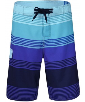 Men's Quick Dry Wave Pattern with Mesh Lining Board Shorts - Blue Striped - C612EYYXL1T $18.62-Board Shorts