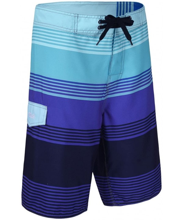 Men's Quick Dry Wave Pattern with Mesh Lining Board Shorts - Blue Striped - C612EYYXL1T $18.62-Board Shorts