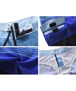 Men's Quick Dry Wave Pattern with Mesh Lining Board Shorts - Blue Striped - C612EYYXL1T $18.62-Board Shorts