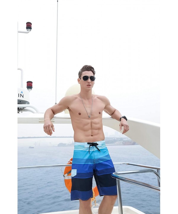 Men's Quick Dry Wave Pattern with Mesh Lining Board Shorts - Blue Striped - C612EYYXL1T $18.62-Board Shorts