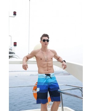 Men's Quick Dry Wave Pattern with Mesh Lining Board Shorts - Blue Striped - C612EYYXL1T $18.62-Board Shorts