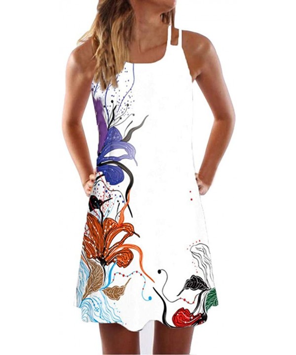 Summer Dresses for Women Beach 3D Butterfly Floral Print Sleeveless Vintage Bohe Tank Short Mini Dress - Ya-white - CL19D8K2C...