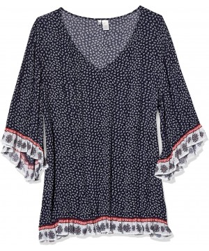 Women's Plus-Size Flounce Tunic Cover Up Dress - Take It Orange Leaf It Navy - CY18KO3WH89 $23.63-Cover-Ups