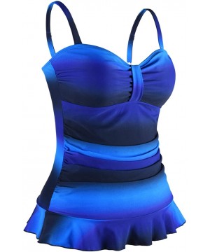 Women's Swim Top Padded Ruffle Hem Shirred Swimwear Tankini Swimsuit Top - Blue&black - C0196OK8UX3 $28.73-Tops