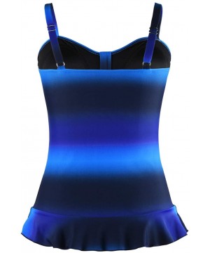 Women's Swim Top Padded Ruffle Hem Shirred Swimwear Tankini Swimsuit Top - Blue&black - C0196OK8UX3 $28.73-Tops