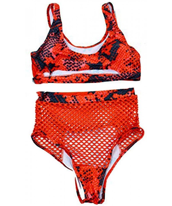 Women's African Print Two Piece Swimsuit Lace up Bandage Bikini Set High Cut Thong Bathing Suits - Red Snake - CC18IEMZMIN $2...