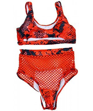 Women's African Print Two Piece Swimsuit Lace up Bandage Bikini Set High Cut Thong Bathing Suits - Red Snake - CC18IEMZMIN $2...