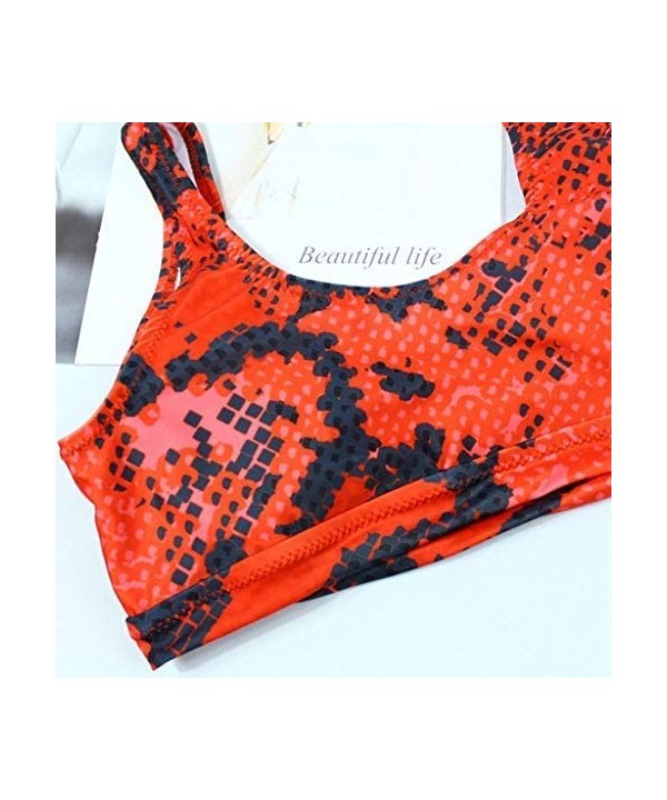 Women's African Print Two Piece Swimsuit Lace up Bandage Bikini Set High Cut Thong Bathing Suits - Red Snake - CC18IEMZMIN $2...