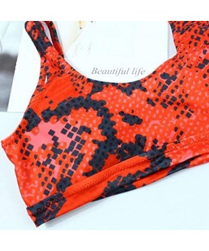 Women's African Print Two Piece Swimsuit Lace up Bandage Bikini Set High Cut Thong Bathing Suits - Red Snake - CC18IEMZMIN $2...