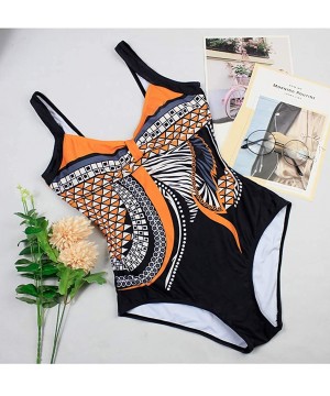 Women's One Piece Swimsuits Print Swimwear Tummy Control Bathing Suits for Women Padded Beach Wear Sexy Monokini - Orange(fas...